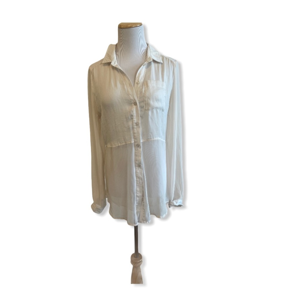 Free People White  Part Mesh Button Down Top